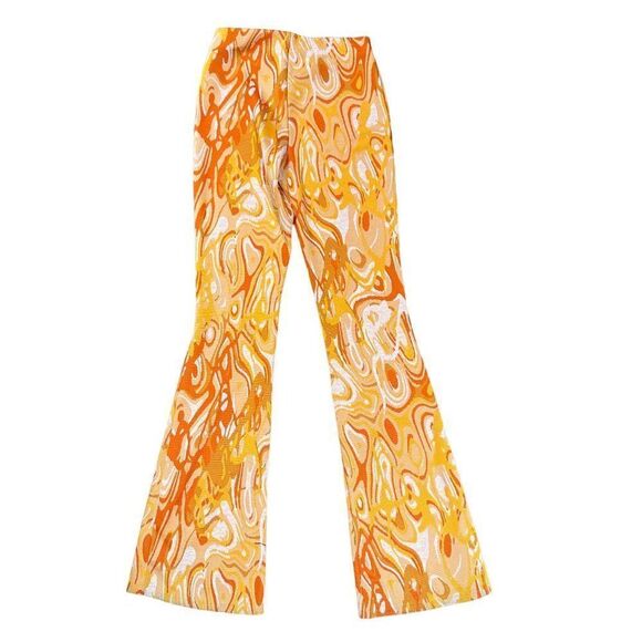 Zara Orange Swirl Retro Jacquard Knit Flare Pants Orange Womens Size S Small - Picture 9 of 9